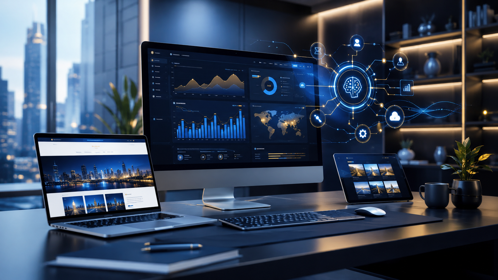 Business visibility dashboard in a modern workspace overlooking the DMV